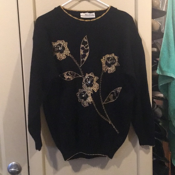 Vintage black and gold flower sweater - Picture 1 of 8